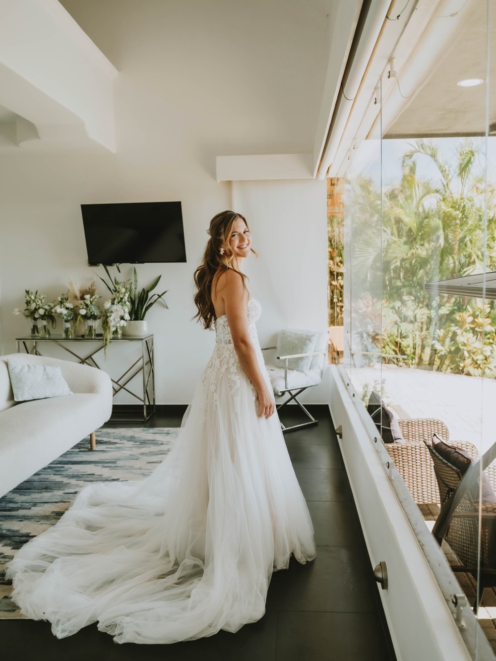 Martina Liana Ivory Lace A-Line Wedding Dress with Tulle Train